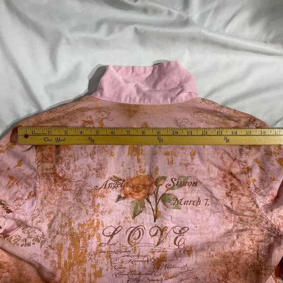 Pink Printed Sz S Button Up Jean Jacket Daniel Benjamin - Picture 10 of 12